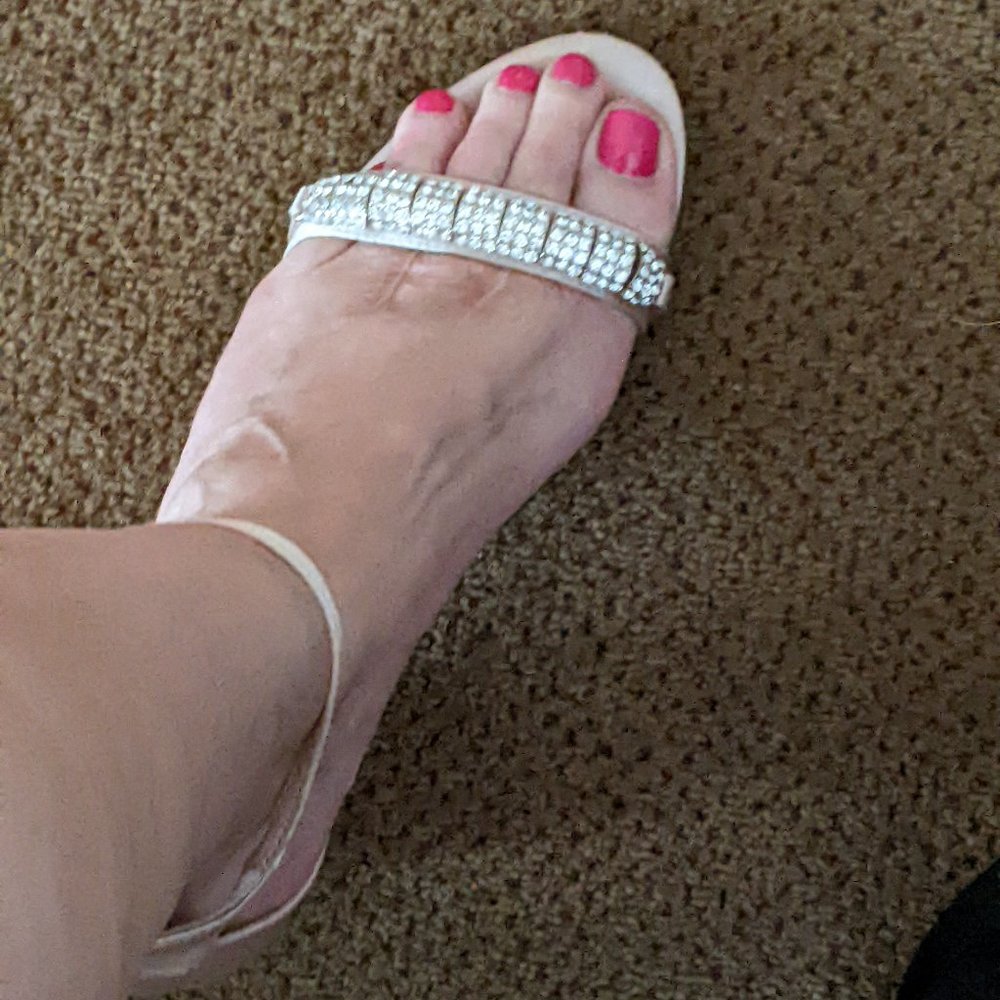 Jewel Badgley Mischka satin ankle strap jeweled sandal